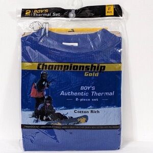 New boys Championship Gold Blue Authentic Thermal 2 Piece Set, Size 3T